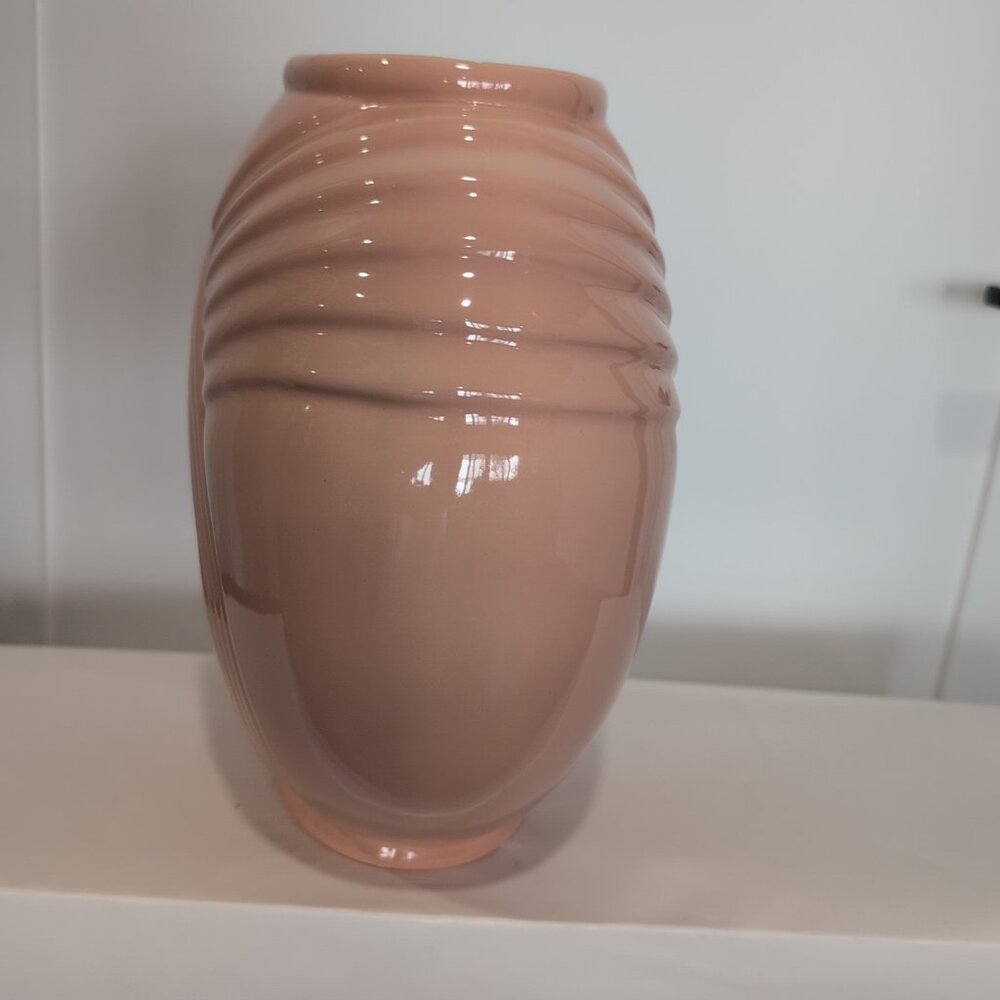 Vintage Post Art Deco Rose Salmon Light Mauve 12" Tall Ceramic Vase - Picture 3 of 8